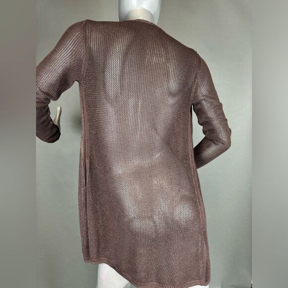 ❌SOLD❌ ‘White House Black Market’ Brown Shimmer Sheer-Knit Cardigan - Picture 4 of 5